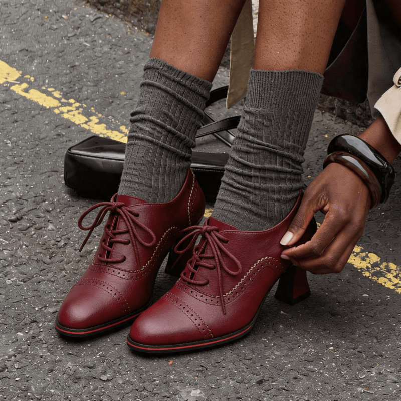 Oxford Lace Up Women - Zapatos Oxford de tacón medio con