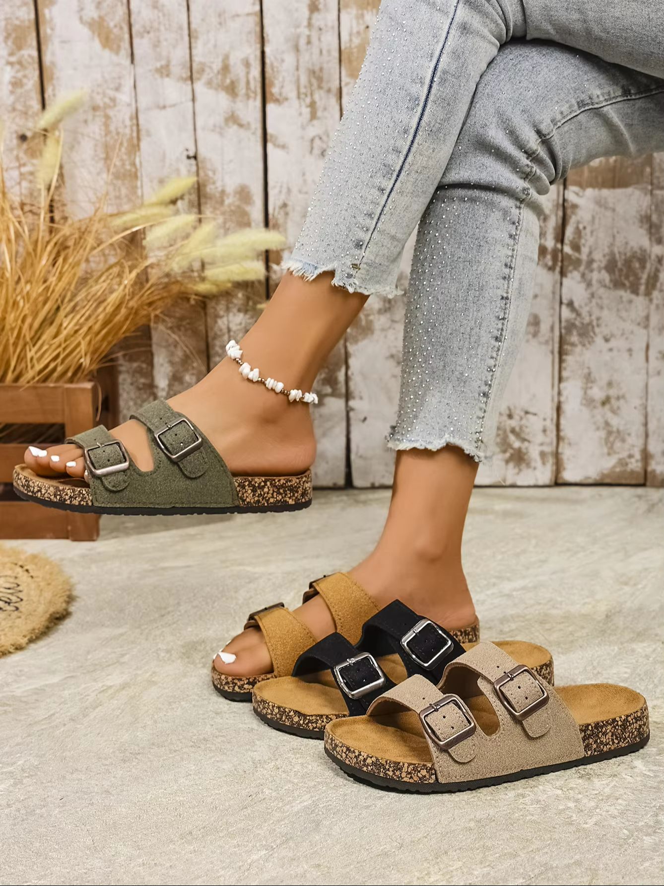 Mule Slip On - Pantuflas cómodas de playa para mujer,