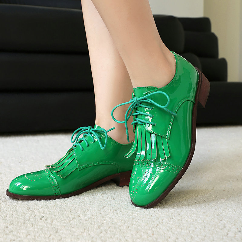Charol PU cuero rosa verde roj - Oxford Lace Up Women reseña y precio