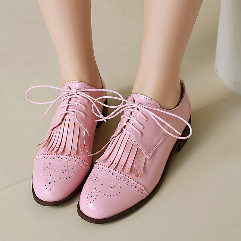 Charol PU cuero rosa verde roj - Oxford Lace Up Women reseña y precio