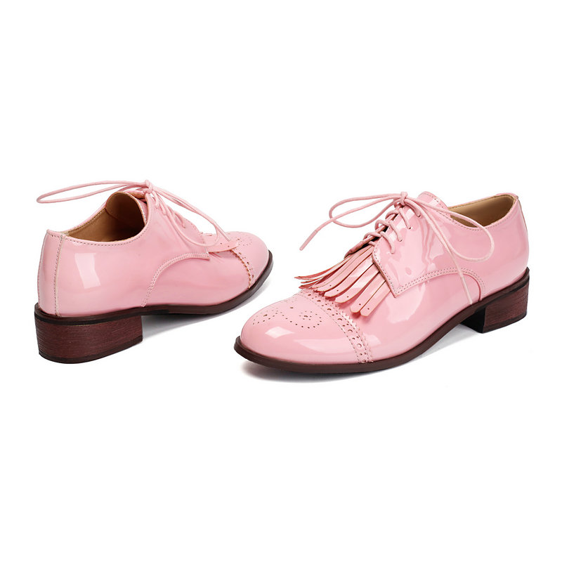 Charol PU cuero rosa verde roj - Oxford Lace Up Women reseña y precio